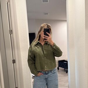 Zara Khaki Green Overshirt Cropped Jacket